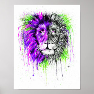 Groen en Paars Poster - Lion Print!