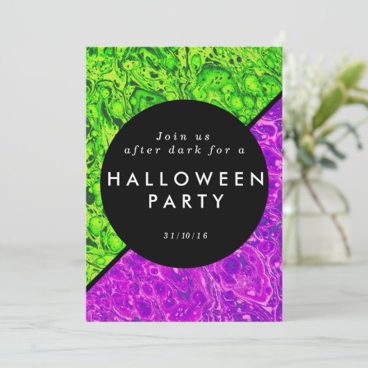 Groen en paars slijm Halloween-uitnodiging Kaart (Staand voorkant)