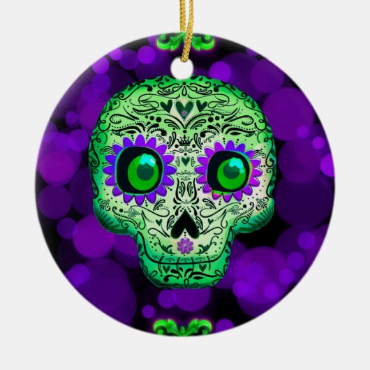 Groen en Paars stromend suiker Keramisch Ornament (Voorkant)