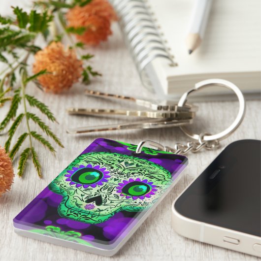 Groen en Paars stromend suiker Sleutelhanger (Voorkant Rechts)