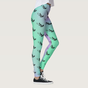 Groen en Paars vierkant Tennis Player Patroon Leggings