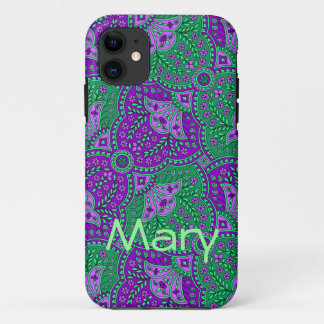 Groen en paarse paisley iPhone 11 hoesje