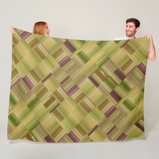Groen en pruimen Geometrische Stripe Block Pattern Fleece Deken (In situ)