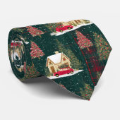 Groen en rood bos Kerst dorp Stropdas (Opgerold)