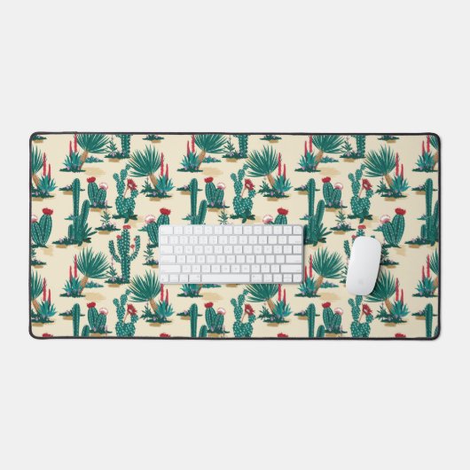 Groen en rood cactus patroon bureaumat (Keyboard & Muis)