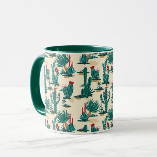 Groen en rood cactus patroon mok (Voorkant links)