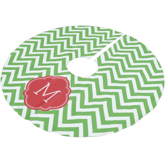 Groen en Rood Chevron Monogram Kerstboom Rok (Gekanteld)