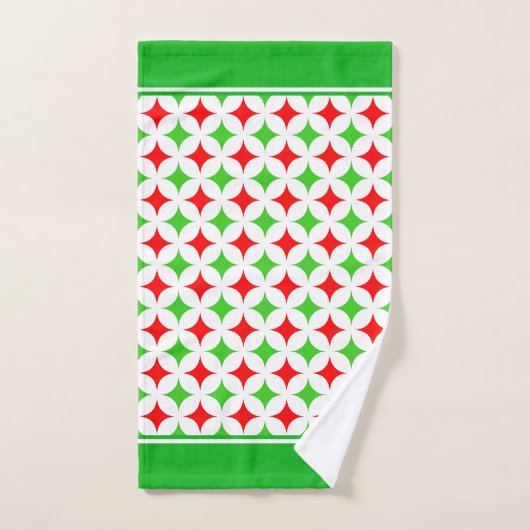 Groen en Rood Diamond Star-patroon op wit Bad Handdoek (Handdoek)