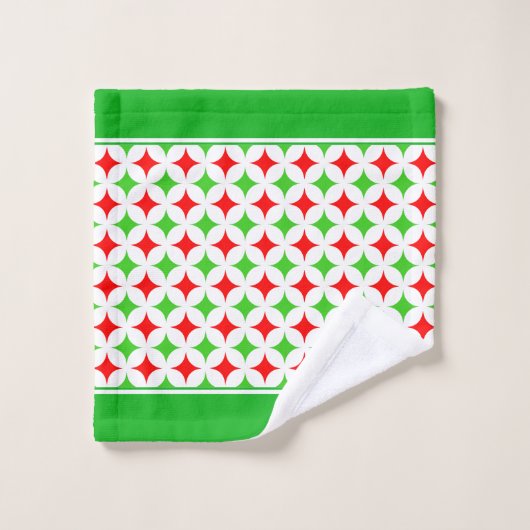 Groen en Rood Diamond Star-patroon op wit Bad Handdoek (Wasdoekje)