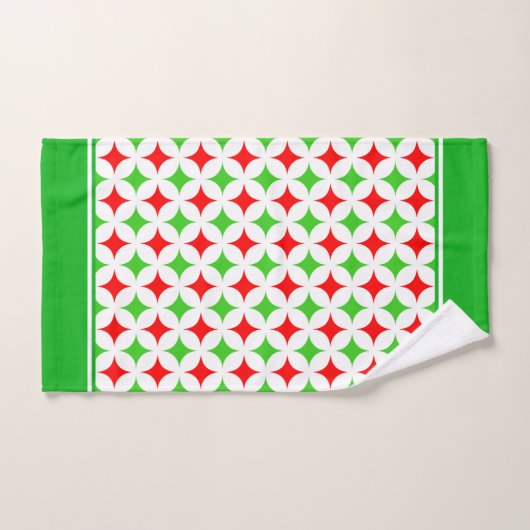 Groen en Rood Diamond Star-patroon op wit Bad Handdoek (Handdoek)