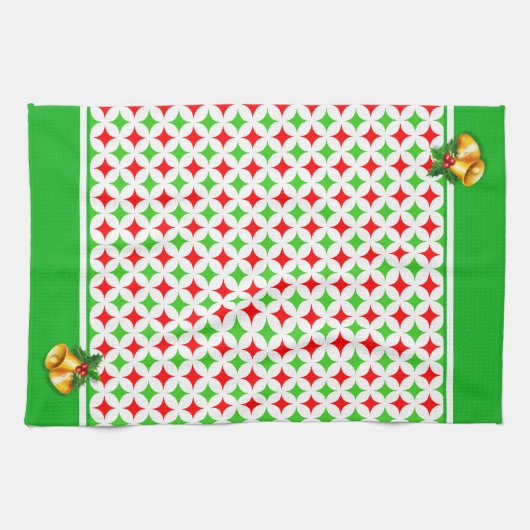 Groen en Rood Diamond Star-patroon op wit Theedoek (Horizontaal)