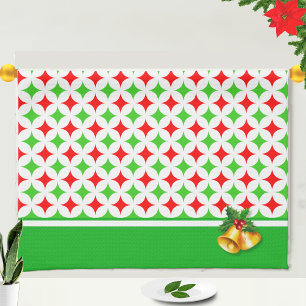 Groen en Rood Diamond Star-patroon op wit Theedoek