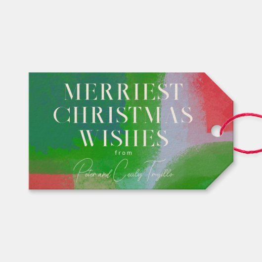 Groen en rood geschilderd Abstract kerstfeest Cadeaulabel (Voorkant (Horizontaal))