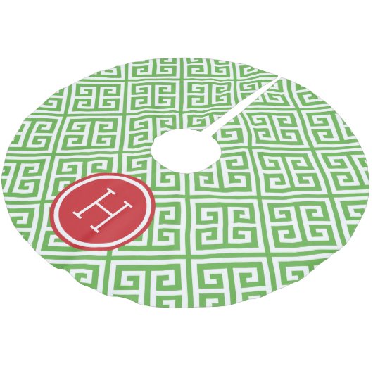 Groen en Rood Grieks Sleutel Monogram Kerstboom Rok (Gekanteld)