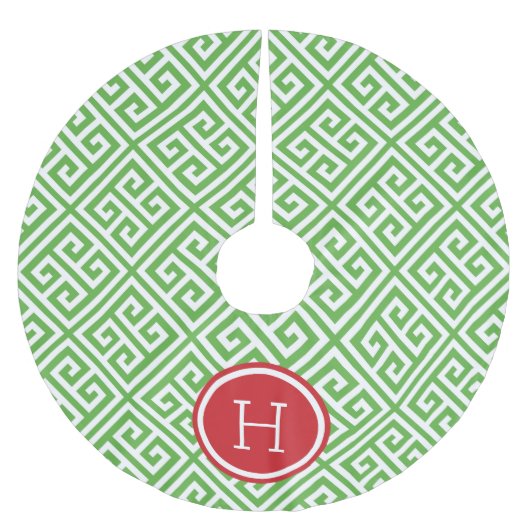 Groen en Rood Grieks Sleutel Monogram Kerstboom Rok (Voorkant)