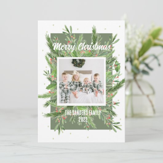 Groen en rood Holly Soft en lichte kerstkaart (Staand voorkant)