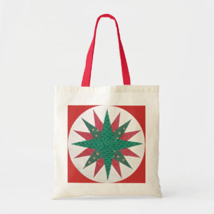 Groen en rood marinerkompasquiltblok tote bag