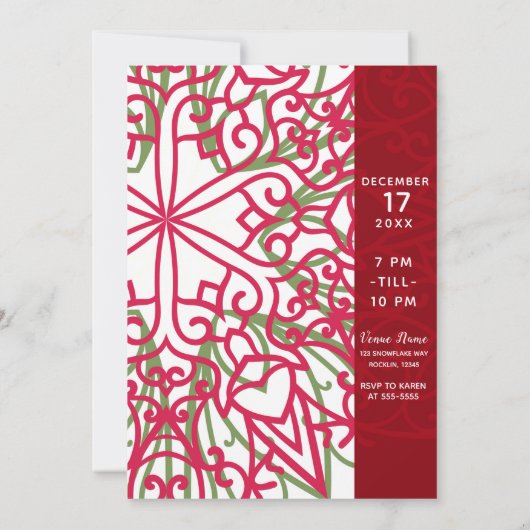 Groen en rood Snowflake Kerstmis Modern Kaart (Achterkant)