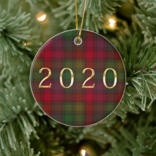 Groen en rood, tartan keramisch ornament (Boom)
