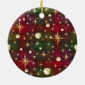 Groen en rood, tartan keramisch ornament (Achterkant)