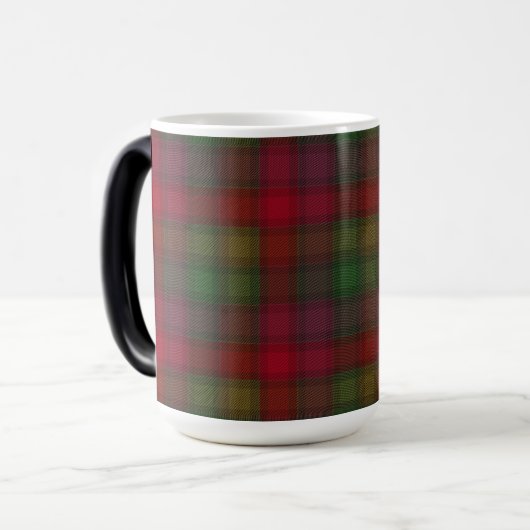 Groen en rood, tartan magische mok (Voorkant links)