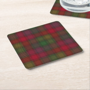 Groen en rood, tartan vierkante kartonnen onderzetter