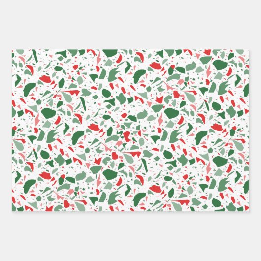 Groen en Rood Terrazzo Patroon Vakantie Kerstmis Inpakpapier Vel (Voorkant 2)