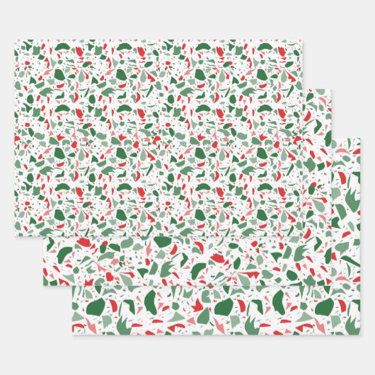 Groen en Rood Terrazzo Patroon Vakantie Kerstmis Inpakpapier Vel (Set)