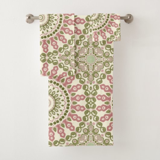 Groen en Roos Mandala  Boheems Patroon Bad Handdoek (Insitu)