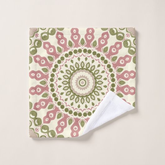 Groen en Roos Mandala  Boheems Patroon Bad Handdoek (Wasdoekje)