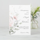 Groen en roze bloem bruiloft uitnodiging (Staand voorkant)