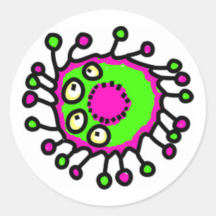 Groen en Roze Cartoon Germ Ronde Sticker