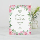 Groen en Roze, Groene Waterverf Bloemenbruiloft Kaart (Staand voorkant)