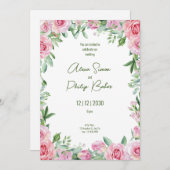 Groen en Roze, Groene Waterverf Bloemenbruiloft Kaart (Voorkant / Achterkant)