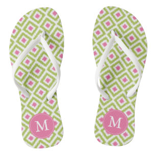 Groen en roze Ikat Patroon Teenslippers