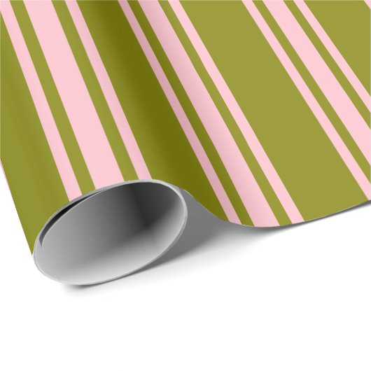 Groen en roze kleurig, gelinkt/gestreept patroon cadeaupapier (Rol Hoek)
