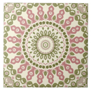 Groen en Roze Mandala Vintage Boheemse Patroon Tegeltje