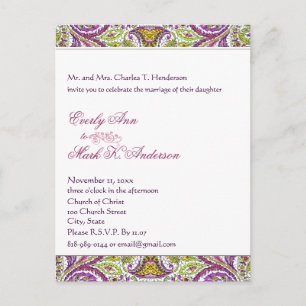 Groen en Roze Paisley Wedding Uitnodiging Briefkaart