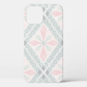 Groen en roze pastel diamantpatroon iPhone 12 hoesje
