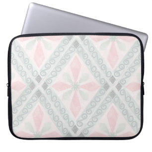 Groen en roze pastel diamantpatroon laptop sleeve