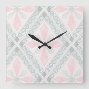 Groen en roze pastel diamantpatroon vierkante klok
