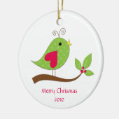 Groen en Roze poka Dot Love Bird on Branch Keramisch Ornament (Links)