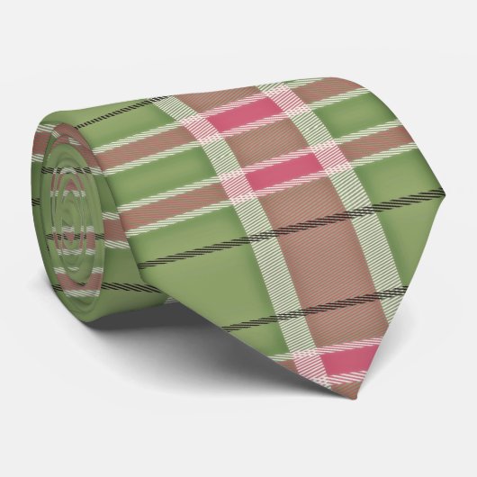 Groen en roze retro gestreept Stropdas (Opgerold)