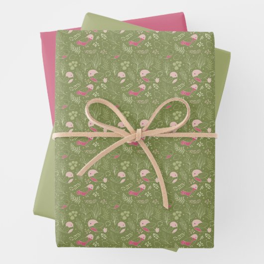Groen en Roze Schattige Bird Baby ShowerWrapping P Inpakpapier Vel (In situ)