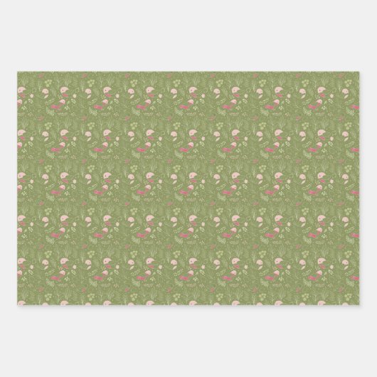 Groen en Roze Schattige Bird Baby ShowerWrapping P Inpakpapier Vel (Voorkant)