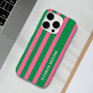 Groen en Roze Strepenpatroon Persoonlijk  iPhone 16 Pro Hoesje
