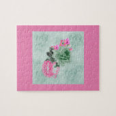 Groen en Roze Teacup & Rozen Legpuzzel (Horizontaal)
