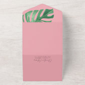 Groen en Roze Tropische Monstera Bachelorette All In One Uitnodiging (Buitenkant)