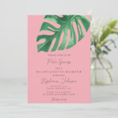 Groen en Roze Tropische Monstera Bachelorette Kaart (Staand voorkant)