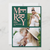 groen en roze vintage prettig kerstfeest aankondiging (Voorkant)